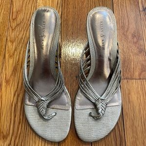 Pewter thong kitten heel sandals